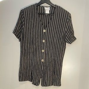 Vintage Black and Tan Striped Jessica Scott Short Sleeve Blouse
